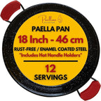 Paella Pan – Enamelled, No-Rust Steel Skillet – Perfect for Propane & Gas Burners – Indoor & Outdoor Cooking Cacerola Paellera Sarten – 18 Inch, for 12 Servings