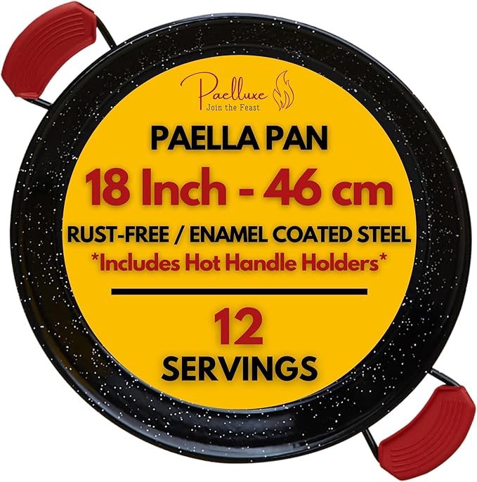 Paella Pan – Enamelled, No-Rust Steel Skillet – Perfect for Propane & Gas Burners – Indoor & Outdoor Cooking Cacerola Paellera Sarten – 18 Inch, for 12 Servings