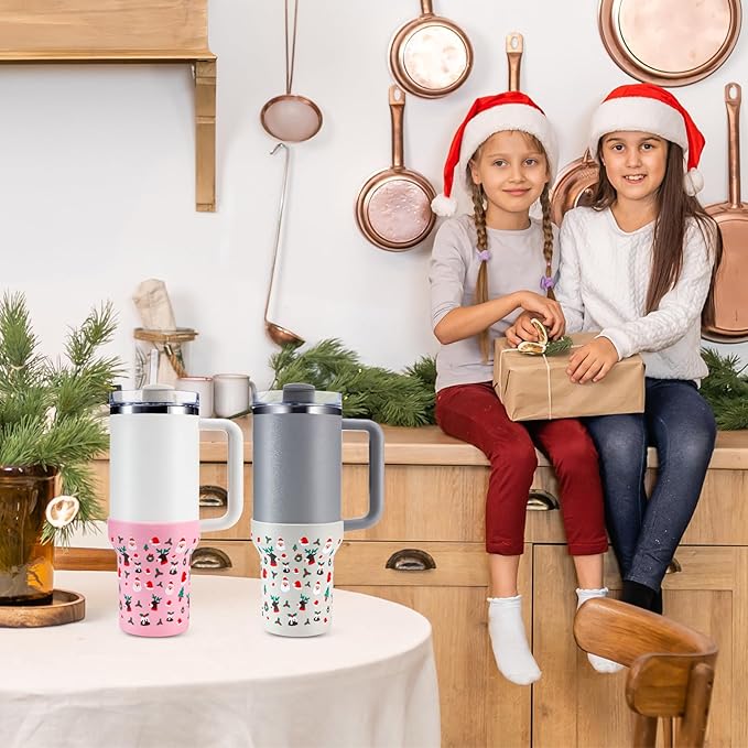 Christmas Boot for Stanley, Silicone Water Cup Bottom Protector Sleeve Accessories for Stanley Quencher H2.0 FlowState Tumbler 20oz/30oz/Stanley Adventure Quencher Tumbler 24oz (Cream)