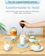 Rechargeable Milk Frother Handheld, Travel Portable Frother Wand for Coffee, USB C Electric Whisk with Stand & Case, Waterproof Hand Drink Mixer for Lattes, Cappuccino, Matcha, Egg (Black)