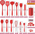 Silicone Kitchen Utensils Set, E-far 23 Pcs Red Cooking Utensils Tools with Holder for Nonstick Cookware, Include Spatula/Spoon/Ladle/Tongs/Turner, Heat Resistant & Nontoxic, Dishwasher Safe