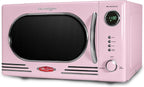 Nostalgia NRMO11PK6A 1000 Watt Power Retro Countertop Microwave Oven Easy to Clean with Removable Glass Turntable-Child Safety Lock-12 Programs-Digital Clock, 1.1 Cu. Ft, Pink