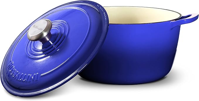 Signature Enameled Cast Iron Dutch Oven, Non-Stick Serving Pot with Tight Fitting Lid for Perfect Roasting, Baking, Sauteing, and Bread Making | 2Q (1.9L) - Indigo Blue