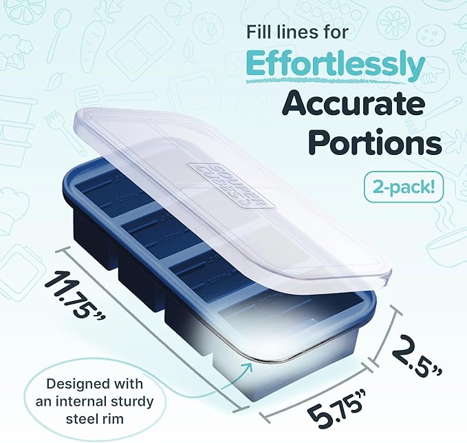 Souper Cubes 1 Cup Silicone Freezer Molds with Lids - Soup Cubes Freezer Tray with Lid - Perfect for Freezing Broth, Rice, Individual Portions, Meal Prepping and More - Blueberry - 2-Pack