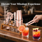 IOV Mixology Bartender Kit Bar Set with Stand | 17-Piece Cocktail Shaker Set | 28oz Boston Shaker Drink Mixer Set with All Essential Accessory Tools | Fun Housewarming Gift (Rose Gold)