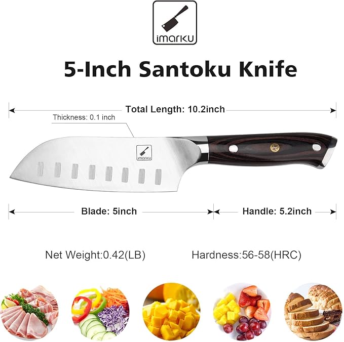 imarku Santoku Knife Chef Knife 5 inch Ultra Sharp Asian Knife Japanese Chef Knife - Japanese SUS440A Stainless Steel - Ergonomic Pakkawood Handle, Best Choice for Home Kitchen