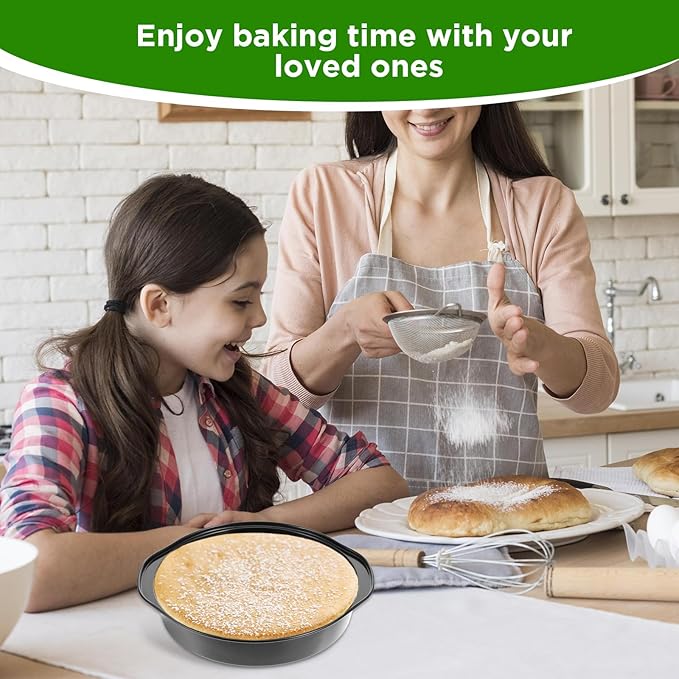 8" Round Cake Pan, 4Pcs Nonstick Cake Pans, Carbon Steel Baking Pans with Handle, Dishwasher Safe