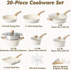 SENSARTE Ceramic Cookware Sets, Pots and Pans Set Nonstick, 20-Piece Induction Cookware, Non-toxic Healthy Non Stick Kitchen Cooking Set with Stay-Cool Handles, PFAS PTFE PFOA PFOS Free