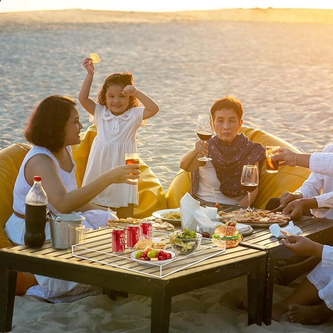 16×16 inches Oversized Clear Acrylic Ottoman Tray Extra Large Decorative Tray Spill-Proof Serving Trays with Handles King-Size Safe Edge Organizer for Coffee Table Countertop Breakfast