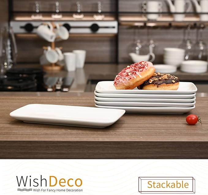 Small Rectangle Plates Set of 6, White Serving Platters 9 inch, Ceramic Sushi Plates, Serving Plate for Appetizer, Dessert, Party, Microwave Safe