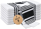 Urban Villa Dish Cloths 100% Cotton Pack of 8, Highly Absorbent Quick Drying Super Soft Premium Dish Towels for Kitchen with Hanging Loop Hand & Tea Towels - 12x12 Inch, (Black & White, Striped)