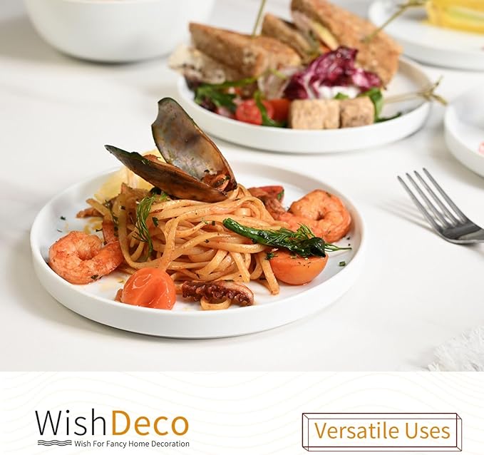 Ceramic Appetizer Plates Set of 6, Small Dessert Plates 7 inch, White Round Salad Plate, Porcelain Dinner Dishes for Cake, Waffle, Pasta, Microwave & Dishwasher Safe