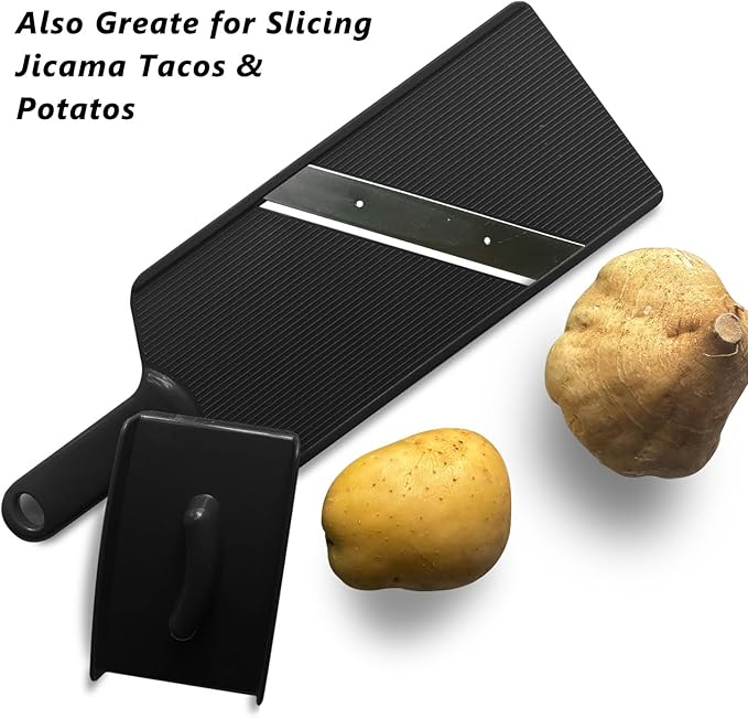 キャベツ スライサー 千切り Fixed Thickness Vegetable Slicer – Ultra-Thin Cabbage Shredder for Salads, Jicama Tacos, Onion, Potato Chips – Fine Fluffy Cuts Mandoline Kitchen Tool (Black)