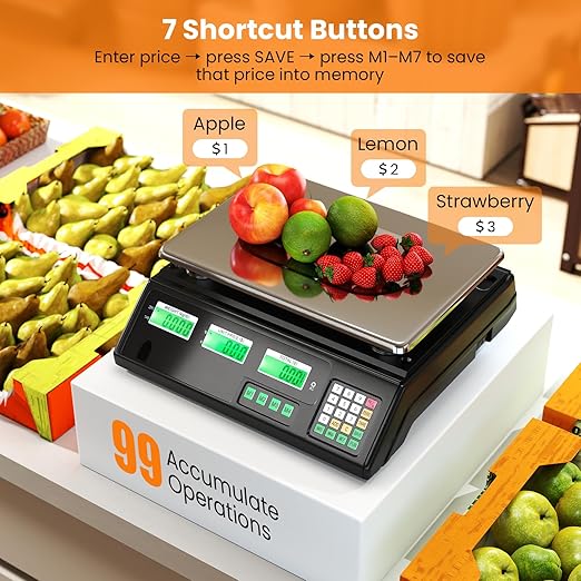 Goplus 88lb/40kg Price Computing Scale, Digital Commercial Food Scale with Counting Function, Stainless Steel Platform, Dual LCD Display for Farmers Market, Retail, Deli, Not for Trade