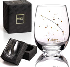 Aries Stemless Wine Glass 20 Oz, Aries Birthday Gifts for Women Men, Zodiac Aries Tumbler Gifts for Pisces Women, Aries Cup Golden Gift, Constellation Tumbler Wine Glass, Astrology Gifts for Women Men
