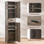 WEENFON Tall Storage Cabinet, Bathroom Cabinet with 6 Shelves & Drawer, Narrow Storage Cabinet with Adjustable Shelves, Tall Cabinet for Living Room, Home Office, Dark Oak
