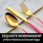 20-Pieces Gold and Pink Silverware Sets for 4,Pink Handle Stainless Steel Cutlery Set, Include Forks Spoons and Knives Set, Dishwasher Safe Utensil Sets for Home Restaurant