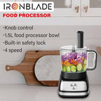 EMB IronBlade series 5-in-1 Food Processor, 1.5L Bowl, 4-Speed Control, Multi-Functional for Slicing, Shredding, Chopping, Kneading