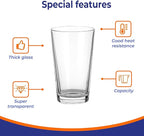 9.47 oz Highball Glasses, 6pc Water Glasses Drinking Set Thick Heavy Base, Glassware for Mojito, Juice, Milk, Mixed Drink|Dishwasher Safe