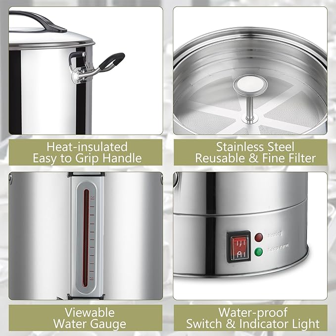 Commercial Coffee Urn 24L 160Cup Stainless Steel Quick Brew Hot Dispenser for Catering, Commercial Grade Large Capacity Coffee Maker For Meeting Rooms, Church, School, Stainless Steel