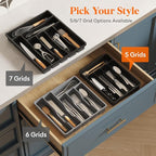 Lifewit Silverware Drawer Organizer Tray, Plastic Cutlery Storage for Kitchen Drawer, Flatware and Utensil Holder Divider for Spoons Forks Knives Tableware, 5 Compartment, Black