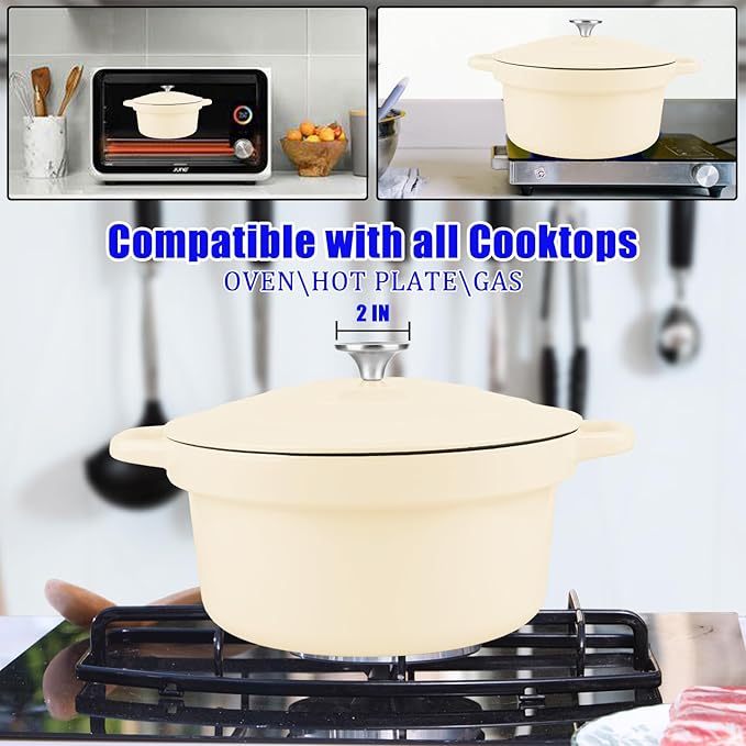 CUKOR 7QT Dutch Oven Pot With Lid, Enameled Cast Iron Dutch Ovens for Sourdough Bread Baking, Non-Stick Ceramic Dutch Oven Cooking Pot, Oven Safe, White (10 Pcs Bread Paper Liners)