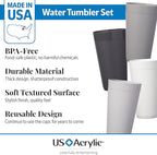 US Acrylic Newport 20 ounce Unbreakable Plastic Stackable Water Tumblers in Grey Stone | Set of 12 Drinking Cups | Reusable, BPA-free, Made in the USA, Top-rack Dishwasher and Microwave Safe