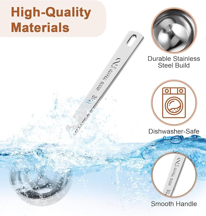 2Pcs 1/8 Cup Scoop, Stainless Steel 2 Tbsp Coffee Scoop with Long Handle,Suitable for Coffee Beans, Ground Coffee & Baking (30ml)