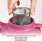 Yundu 1500ml / 50 oz Ceramic Teapot with Infuser & Wood Lid - Matte Purple, Loose Leaf Tea Pot with Removable Strainer, Large Capacity