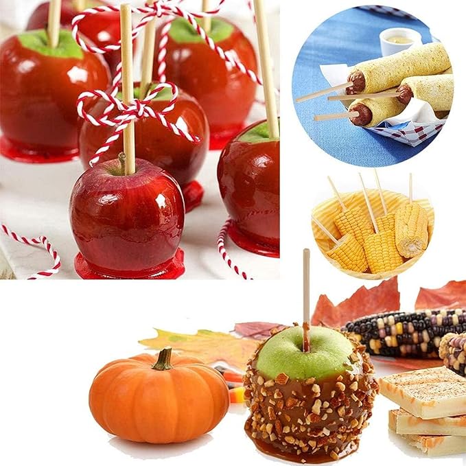 HANSGO Candy Apple Sticks, 6 mm 5.25 inch Bamboo Skewers for Caramel Apple Cotton Candy Sticks Lollipop BBQ Corn Dog, Fall Harvest Festivals Party Favor