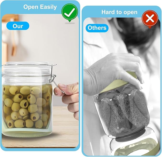 2 Pack Glass Pickle Jar with Strainer, 25oz Pickle Container With Pickle Holder Keeper Lifter, Pickle Storage Flip Jar with Leak Proof Airtight Lid for Olives, Gherkins, Sliced Pickles