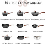 MAISON ARTS 30 Piece Pots and Pans Set Non Stick, Kitchen Cookware & Bakeware Sets with Nonstick Granite Coating, Baking Tray, Frying Pan and Saucepan, Black
