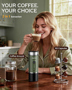 Portable Espresso Machine, 9600mAh, Travel Electric Coffee Maker with 20 Bar Self-Heating, Lightweight Car Coffee Machine with NS Capsules & Grounds for RV, Hiking, Camping, Office