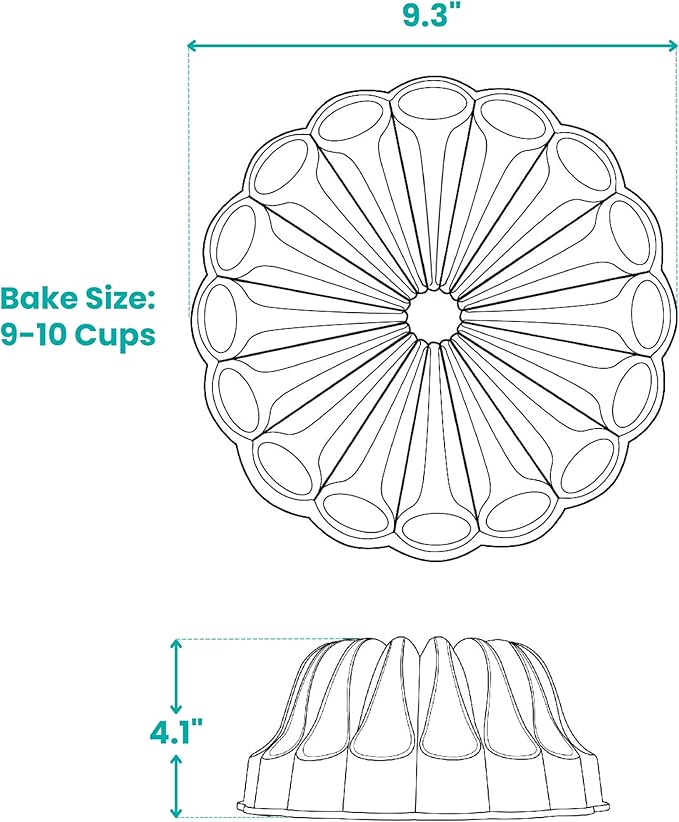 Baker's Secret for Fluted Cake Pan, Fluted Cake Pans, Perfect for Fluted Cakes, Die Cast Aluminum Cake Pans, 2 Layers Non-stick Coating, Cake Pan - Cast Aluminum Collection (Fountain)