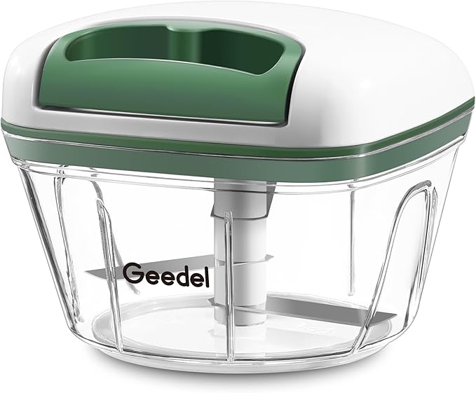 Manual Food Processor Vegetable Cutter, Geedel Pull Chopper with String, Food Chopper Vegetable Cutter for Veggies, Fruits, Salad, Onion, Ginger, Nuts, Herbs, etc, 2 Cup(500ml), Green