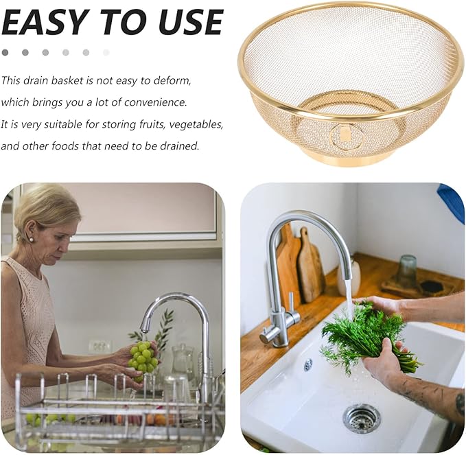 Vegetables Mesh Strainer Stainless Steel Mesh Colander Kitchen Fine Mesh Strainer Bowl Straining Screen Basket Drainer (18X18CM) Metal Food Strainer