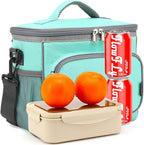 FlowFly Insulated Reusable Lunch Bag Adult Large Lunch Box for Women and Men with Adjustable Shoulder Strap,Front Zipper Pocket and Dual Large Mesh Side Pockets,Jade