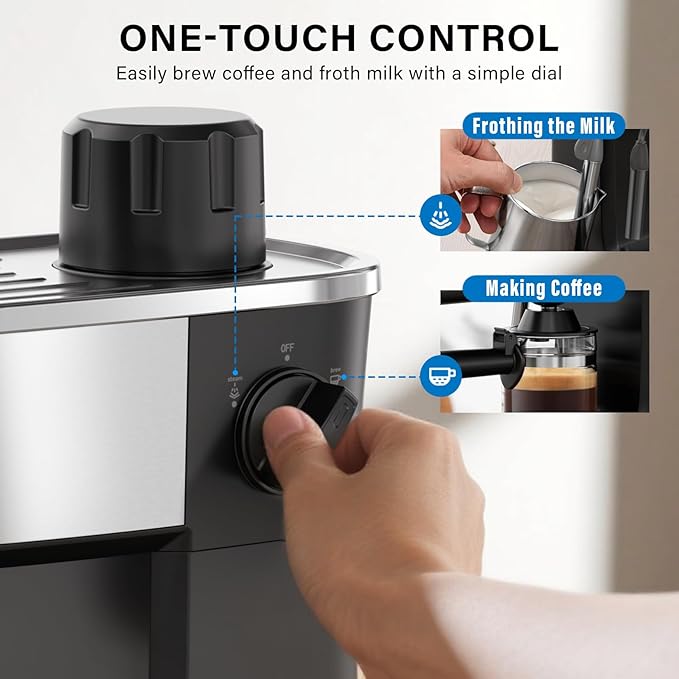 6 Bar Espresso Machine, 800W Compact Coffee Maker with Stainless Steel Cup Warmer, Steam Milk Frother, Automatic Pressure Relief, Cappuccino & Latte Maker, Black, for Home and Office