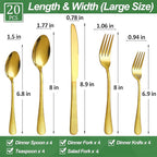 20 Pcs Gold Silverware Set for 4 with Hammered Design, Food Grade Stainless Steel Flatware Set, Eating Utensils Sets Include Fork/Knife/Spoon, Cutlery Set, Dishwasher Safe