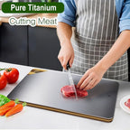 Titanium Cutting Board for Kitchen, Double Sided Cutting Board, Pure Titanium and Natural Bamboo, with Deep Juice Grooves, Large Size 15.6”×11”