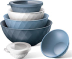 COOK WITH COLOR Mixing Bowls with Lids - 12 Piece Plastic Nesting Bowls Set includes 6 Prep Bowls and 6 Lids, Diamond Design - Microwave Safe (Mint)