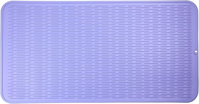 Silicone Dish Drying Mat for Multiple Usage,Easy clean,Eco-friendly,Heat-resistant Silicone Mat for Kitchen Counter or Sink,Refrigerator or Drawer Liner Light Purple 4XL 32 inches x 18 inches