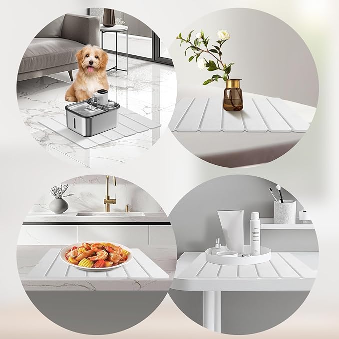 Hopegiver Stone Drying Mat for Kitchen Counter, 15.75"x11.81" Foldable Quick Dry Stone Mat Kitchen, Diatomaceous Earth Absorbent Dish Drying Mat for Countertop Sink Bathroom, White with Sanding Block