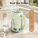 Retro Electric Kettle, PARIS RHÔNE 1.7L Hot Tea Kettle with Thermometer, 1500W Fast Heating, Cordless Design, LED Indicator, Auto Shut-Off & Boil Dry Protection