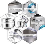 Aucma Stand Mixer,6.5-QT 660W 6-Speed Tilt-Head Food Mixer, Kitchen Electric Mixer with Dough Hook, Wire Whip & Beater (6.5QT, Silver)