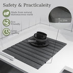 Hopegiver Dark Gray Stone Drying Mat for Kitchen Counter, 23.62"x15.35" Engraved Design Quick Dry Stone Mat, Super Absorbent Diatomaceous Earth Dish Drying Mat for Kitchen Bathroom, with Sanding Tools