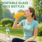 18oz Glass Juice Bottles with Lids Carry Strap, Reusable Glass Water Bottle BPA Free Leakproof Wide Mouth Smoothie Tea Coffee Cold Brew Storage Refrigerator Safe, 6 Pack