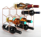 Rose Gold Wine Rack Countertop 14 Bottles, Geometric Stainless Steel Wine Bottle Holder,3 Tier Wine Racks for Cabinet Pantry Bar Table No Assembly Required