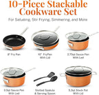 GOTHAM STEEL 10 Pc Copper Pots and Pans Set Non Stick Cookware Sets with Kitchen Utensils, Induction Ready, Non Toxic PFOA PFOS Free, Nesting Design for 50% Space Saving, Oven and Dishwasher Safe