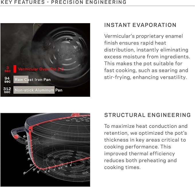 Vermicular Oven Pot 2.0 | Lightweight Enameled Cast Iron Pot | 22cm (3.7 Qt) | Non-Toxic | Induction-compatible | Dutch Oven | Made in Japan | Matte Black